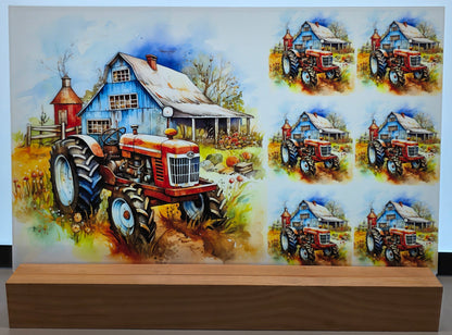 DecoCraft - Scenic Tiles Series - Watercolor Farmhouses - Rust & Roots