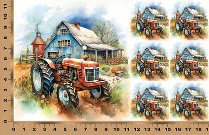 DecoCraft - Scenic Tiles Series - Watercolor Farmhouses - Rust & Roots