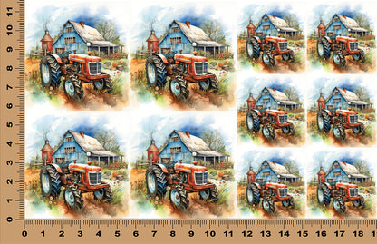 DecoCraft - Scenic Tiles Series - Watercolor Farmhouses - Rust & Roots
