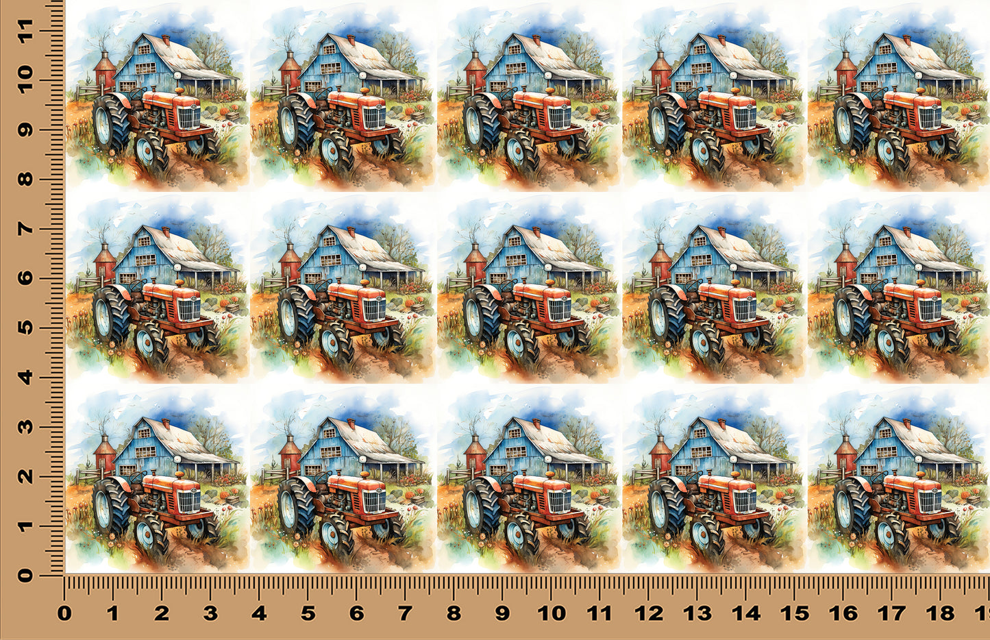 DecoCraft - Scenic Tiles Series - Watercolor Farmhouses - Rust & Roots