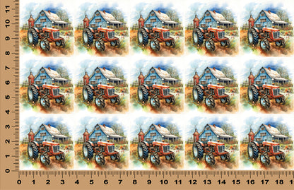 DecoCraft - Scenic Tiles Series - Watercolor Farmhouses - Rust & Roots