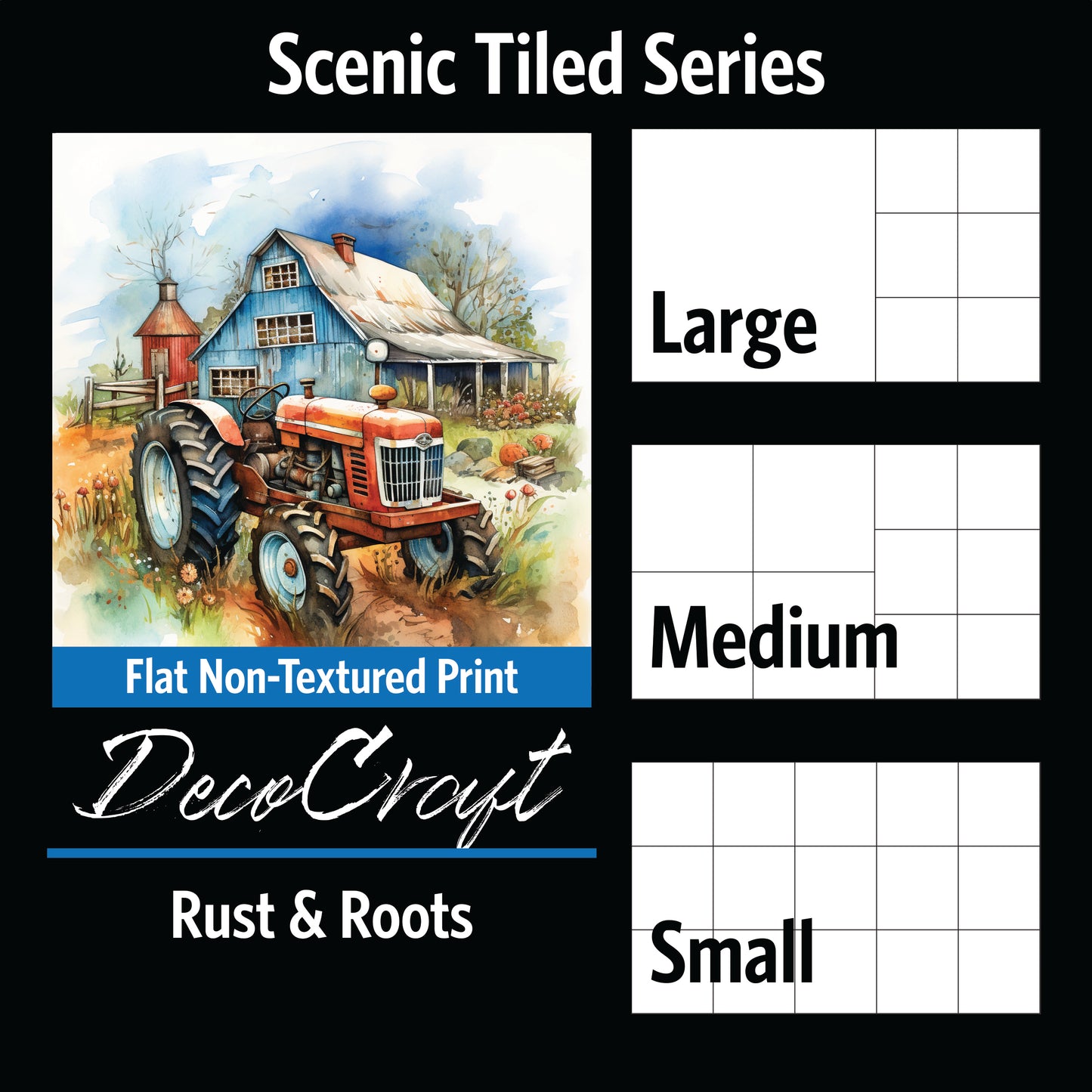 DecoCraft - Scenic Tiles Series - Watercolor Farmhouses - Rust & Roots
