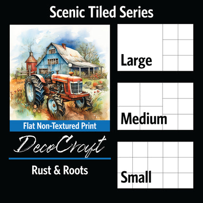 DecoCraft - Scenic Tiles Series - Watercolor Farmhouses - Rust & Roots