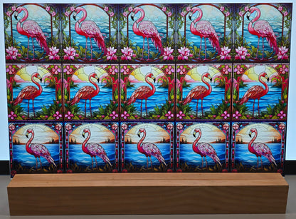 DecoCraft - Scenic Elevated Texture Tiles - Realistic Stained Glass - Flamingo Reflections