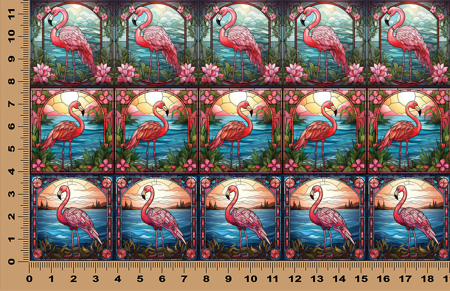 DecoCraft - Scenic Elevated Texture Tiles - Realistic Stained Glass - Flamingo Reflections