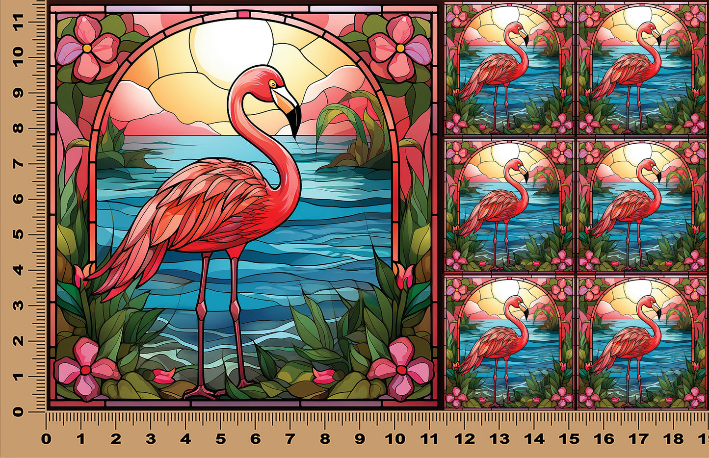 DecoCraft - Scenic Elevated Texture Tiles - Sunset Serenade Flamingo