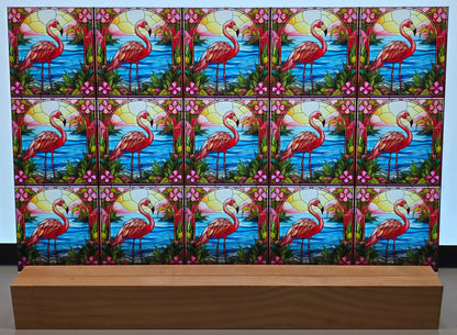 DecoCraft - Scenic Elevated Texture Tiles - Sunset Serenade Flamingo