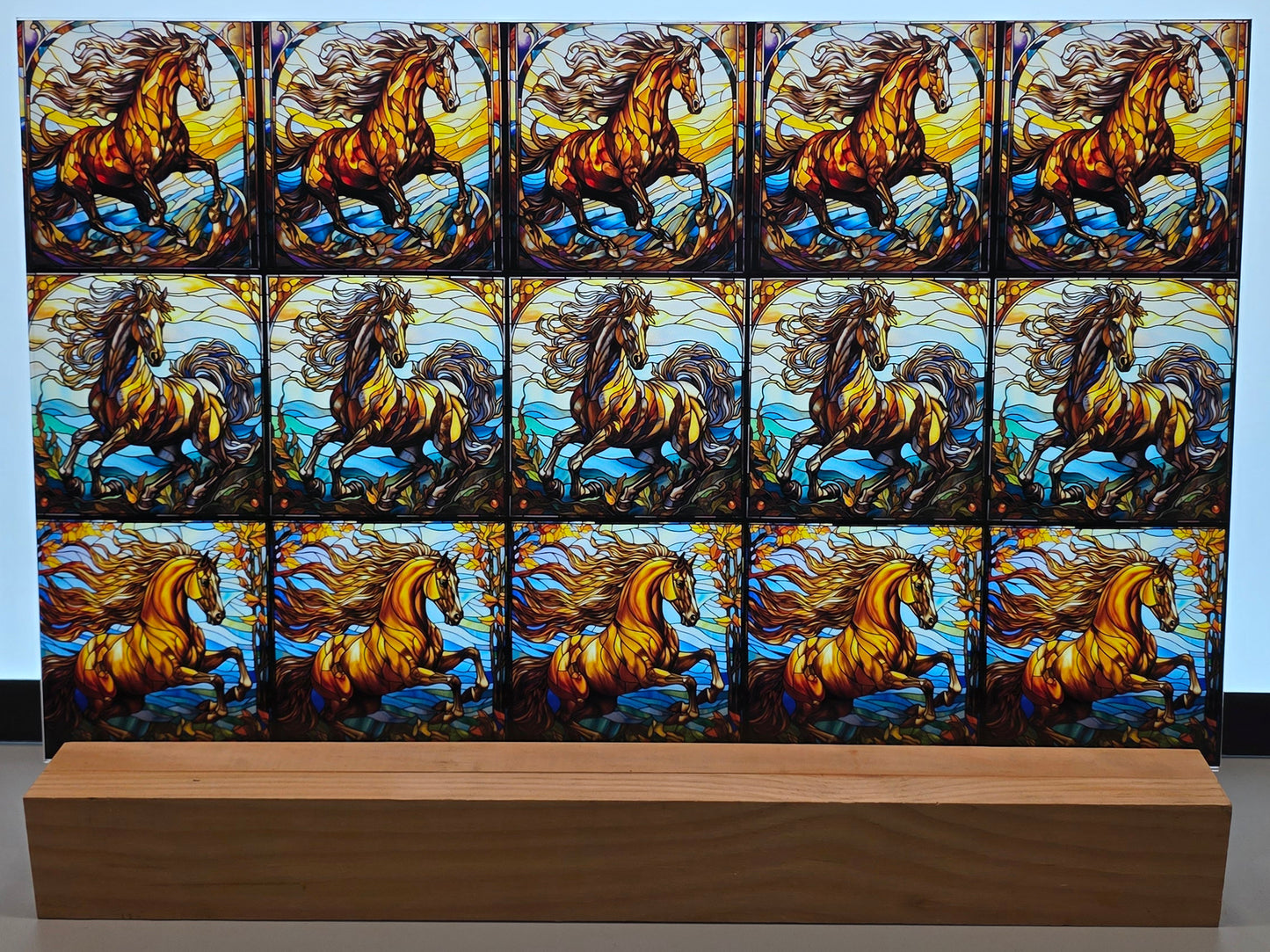 DecoCraft - Scenic Elevated Texture Tiles - Realistic Stained Glass - Wild Horses