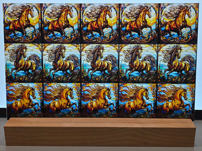 DecoCraft - Scenic Elevated Texture Tiles - Realistic Stained Glass - Wild Horses