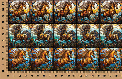 DecoCraft - Scenic Elevated Texture Tiles - Realistic Stained Glass - Wild Horses