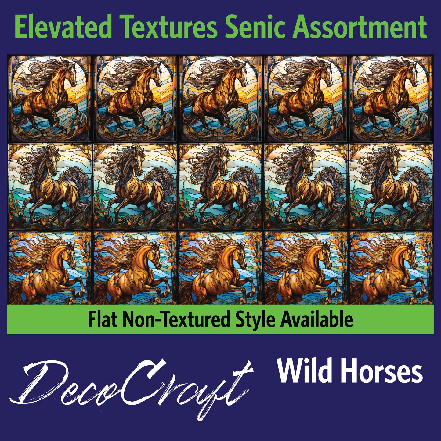 DecoCraft - Scenic Elevated Texture Tiles - Realistic Stained Glass - Wild Horses