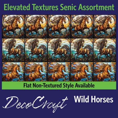 DecoCraft - Scenic Elevated Texture Tiles - Realistic Stained Glass - Wild Horses