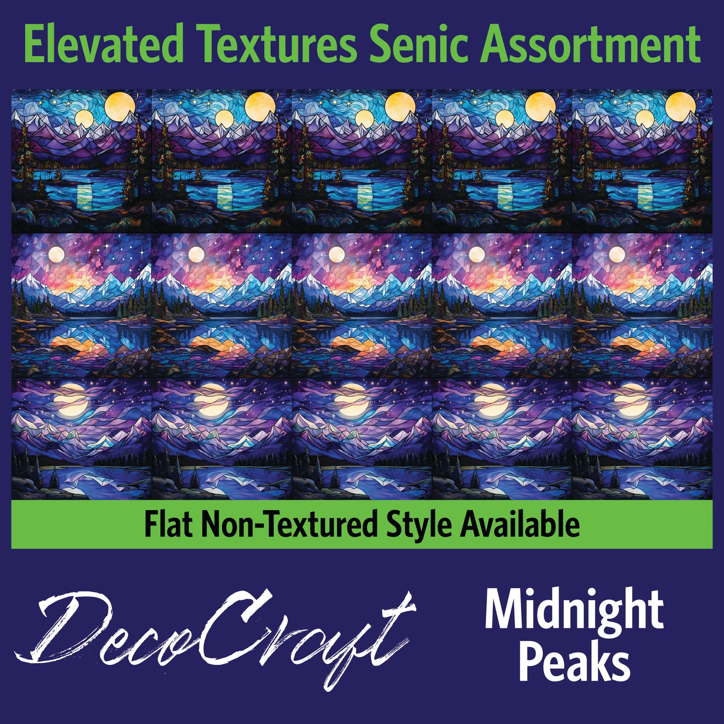 DecoCraft - Scenic Elevated Texture Tiles - Realistic Stained Glass - Midnight Peaks