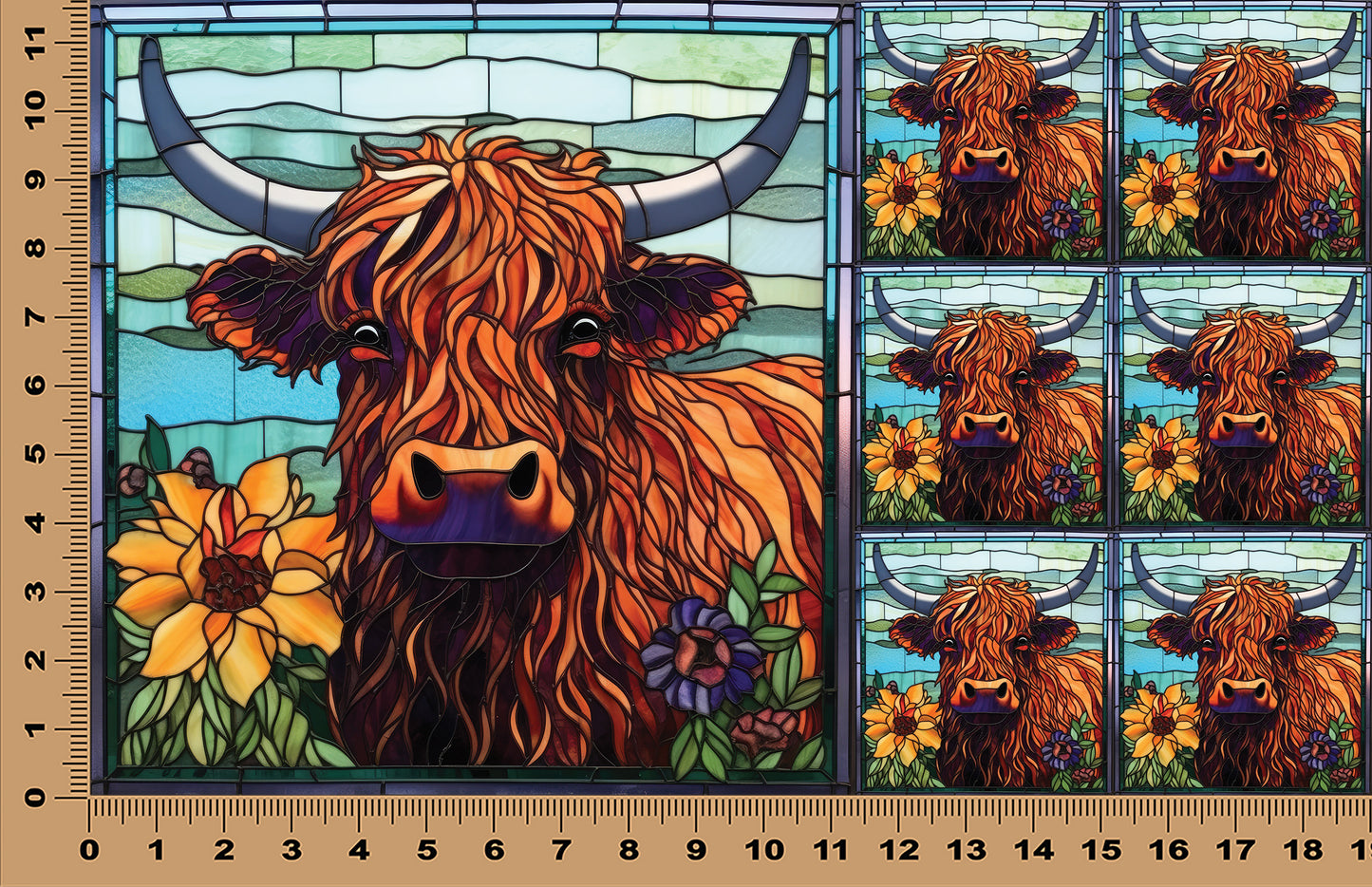 DecoCraft - Scenic Elevated Texture Tiles - Highland Cow in Bloom