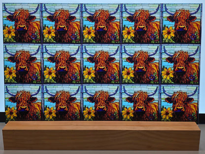 DecoCraft - Scenic Elevated Texture Tiles - Highland Cow in Bloom