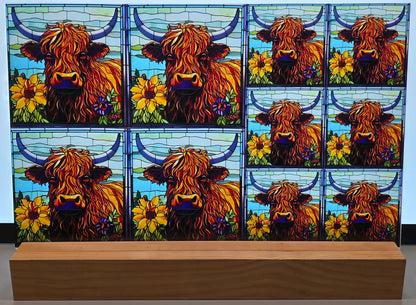 DecoCraft - Scenic Elevated Texture Tiles - Highland Cow in Bloom