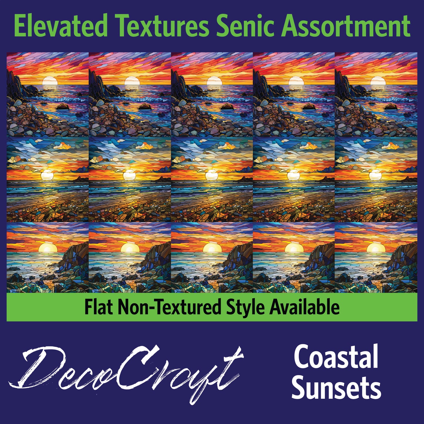 DecoCraft - Scenic Elevated Texture Tiles - Realistic Stained Glass - Coastal Sunsets