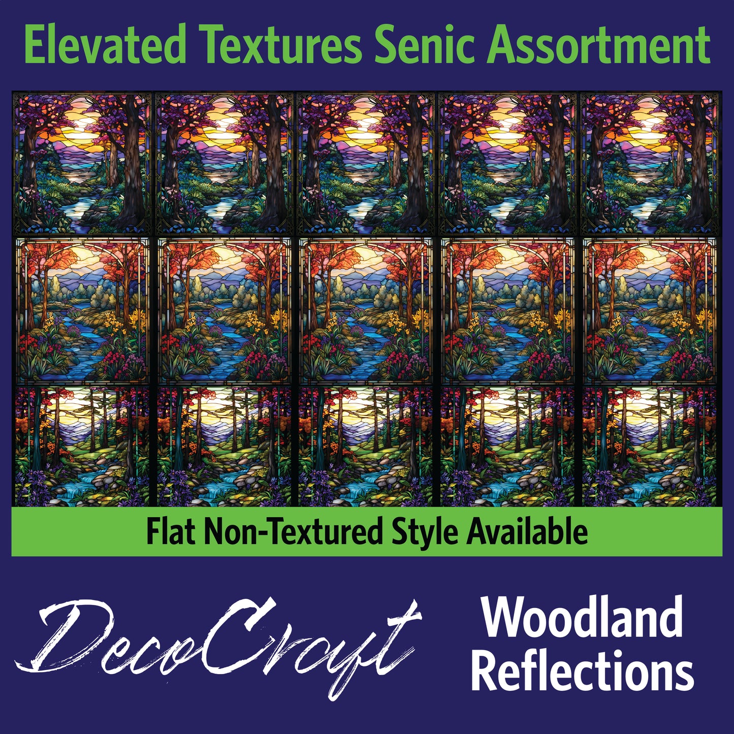 DecoCraft - Scenic Elevated Texture Tiles - Realistic Stained Glass - Woodland Reflections