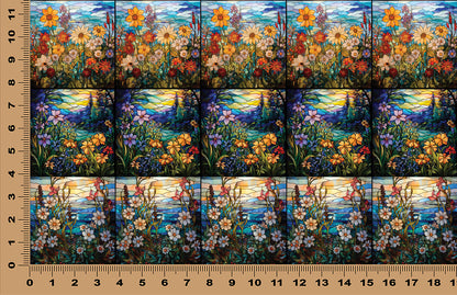 DecoCraft - Scenic Elevated Texture Tiles - Realistic Stained Glass - Wildflower Shores