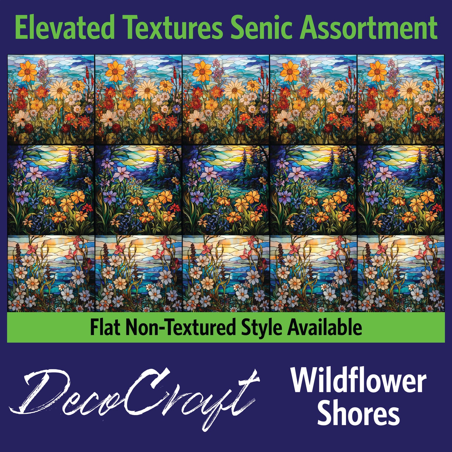 DecoCraft - Scenic Elevated Texture Tiles - Realistic Stained Glass - Wildflower Shores
