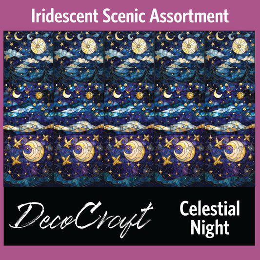 DecoCraft - Scenic Iridescent Collection - Realistic Stained Glass - Celestial Night