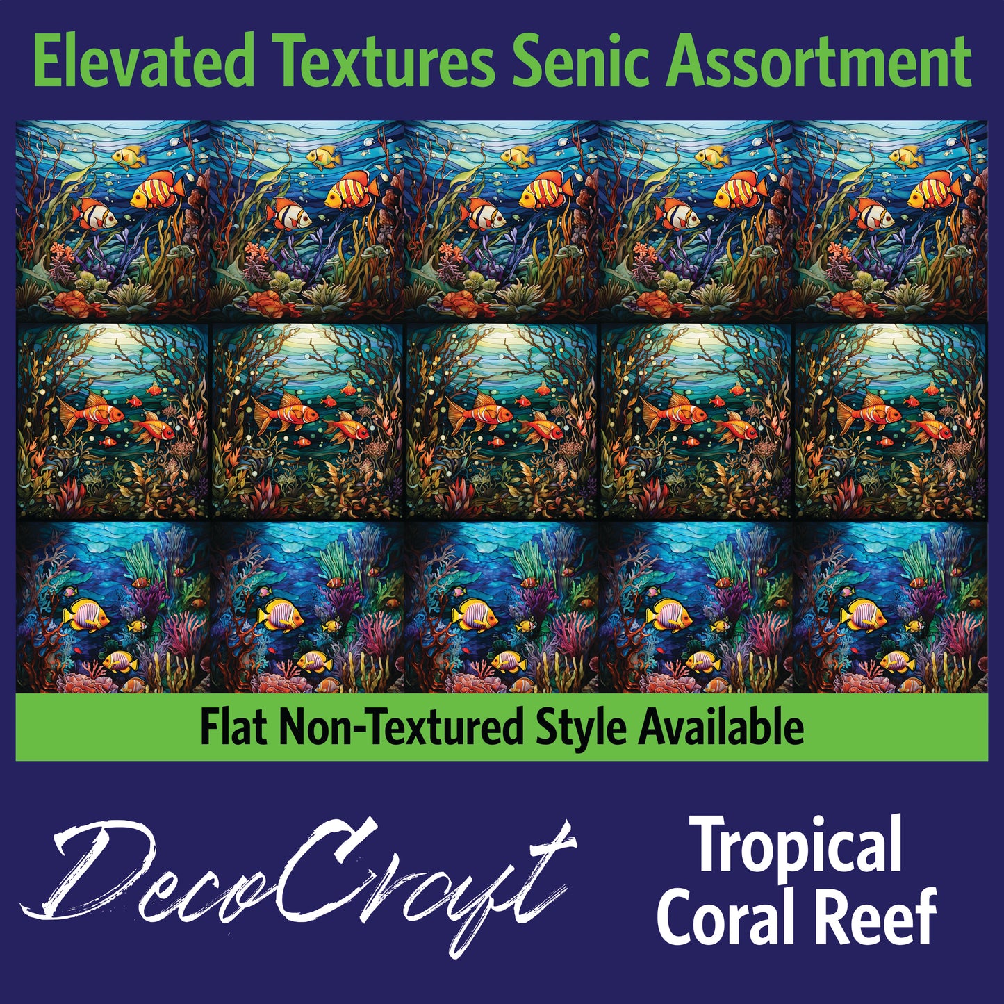 DecoCraft - Scenic Elevated Texture Tiles - Realistic Stained Glass - Tropical Coral Reef