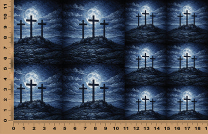 DecoCraft - Scenic Tiles Series - Calvary Crosses Under Moonlight