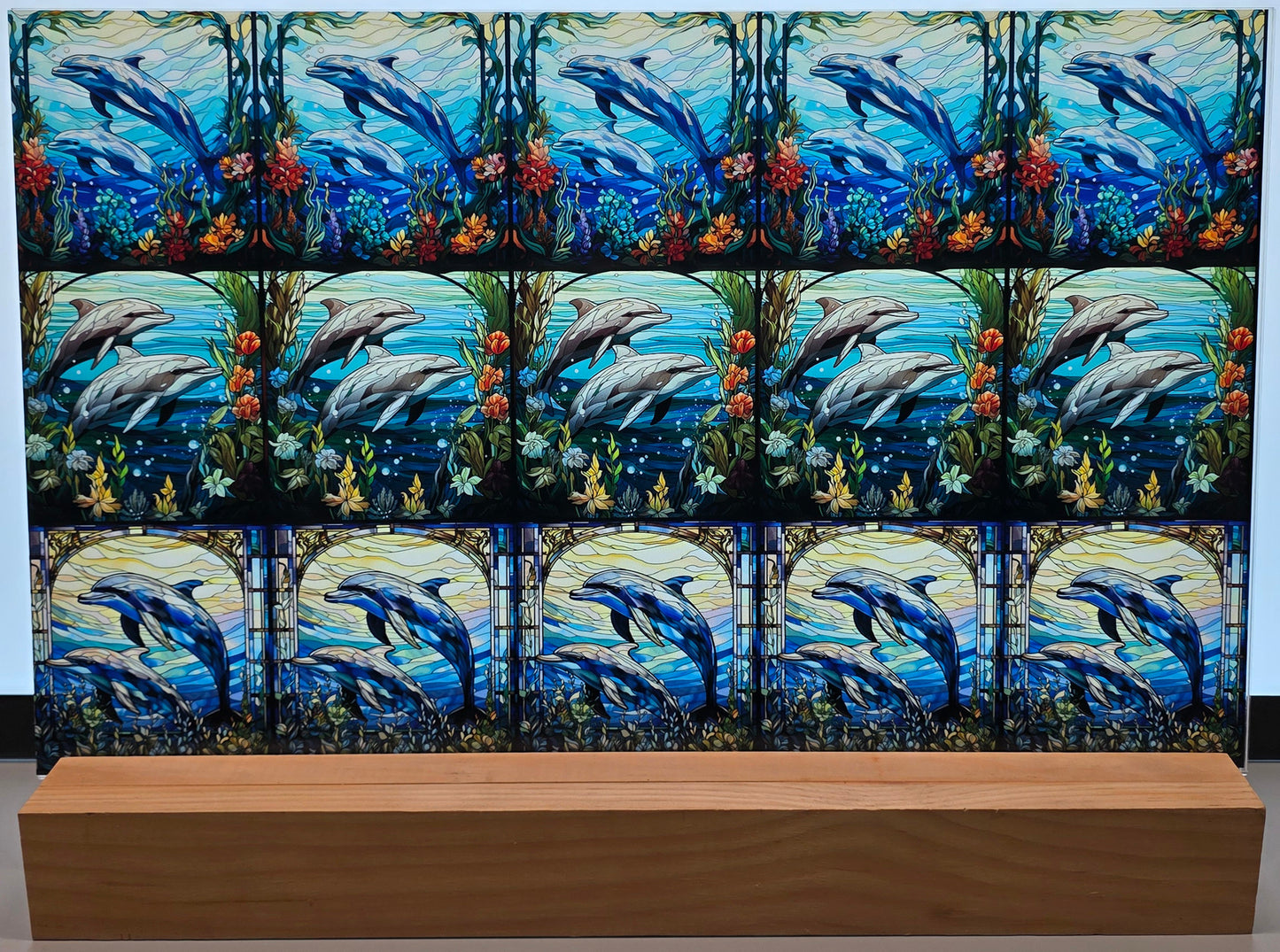 DecoCraft - Scenic Elevated Texture Tiles - Realistic Stained Glass - Dolphin Pals