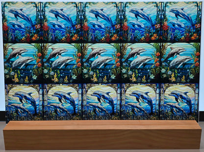 DecoCraft - Scenic Elevated Texture Tiles - Realistic Stained Glass - Dolphin Pals