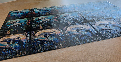 DecoCraft - Scenic Elevated Texture Tiles - Realistic Stained Glass - Dolphin Pals