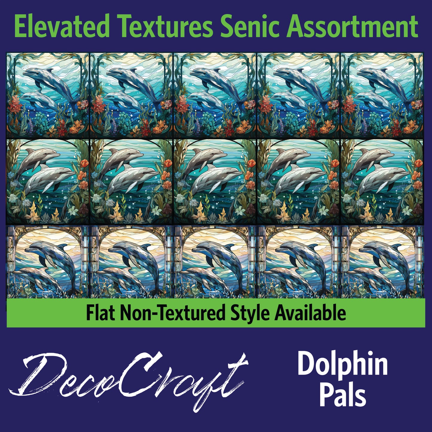 DecoCraft - Scenic Elevated Texture Tiles - Realistic Stained Glass - Dolphin Pals