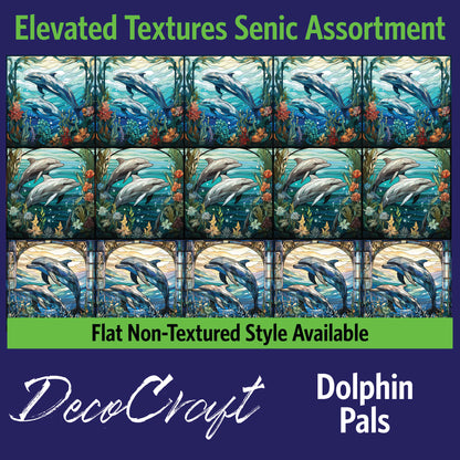 DecoCraft - Scenic Elevated Texture Tiles - Realistic Stained Glass - Dolphin Pals