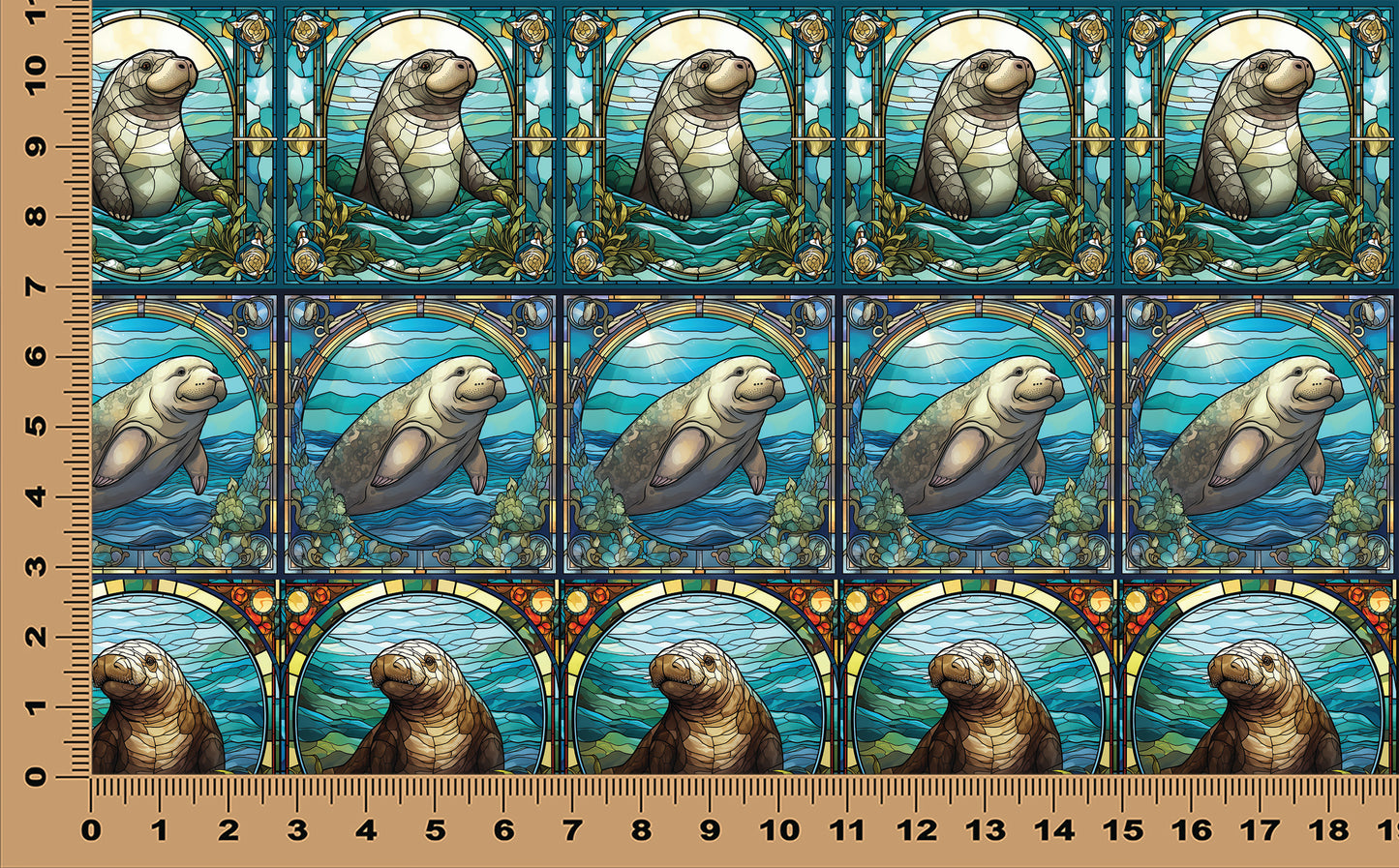 DecoCraft - Scenic Elevated Texture Tiles - Realistic Stained Glass - Manatees