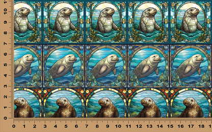 DecoCraft - Scenic Elevated Texture Tiles - Realistic Stained Glass - Manatees