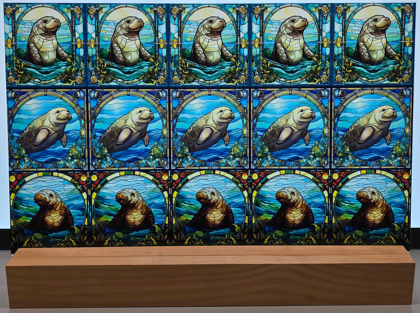 DecoCraft - Scenic Elevated Texture Tiles - Realistic Stained Glass - Manatees