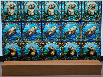 DecoCraft - Scenic Elevated Texture Tiles - Realistic Stained Glass - Manatees
