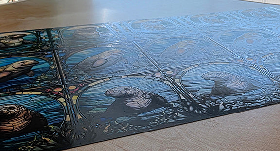 DecoCraft - Scenic Elevated Texture Tiles - Realistic Stained Glass - Manatees