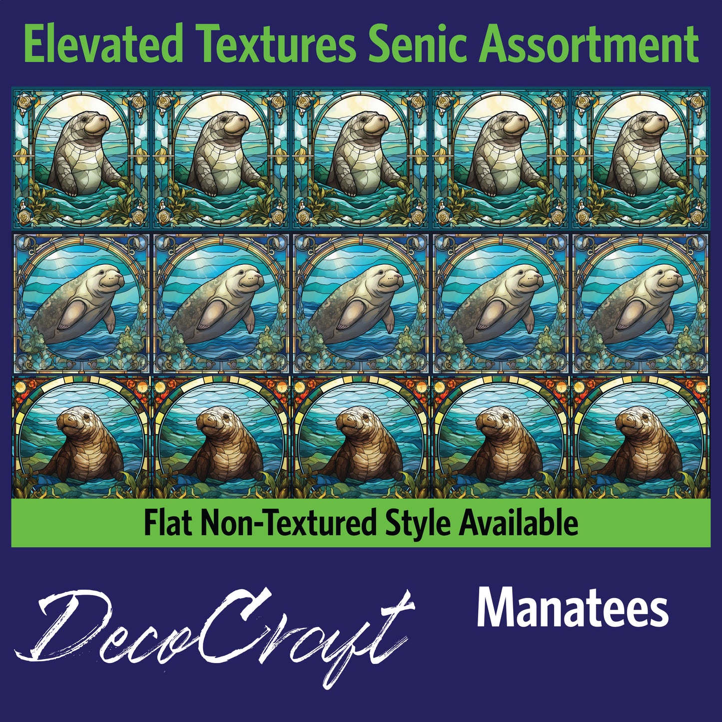 DecoCraft - Scenic Elevated Texture Tiles - Realistic Stained Glass - Manatees