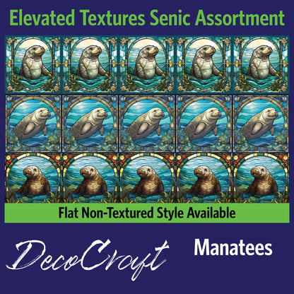 DecoCraft - Scenic Elevated Texture Tiles - Realistic Stained Glass - Manatees