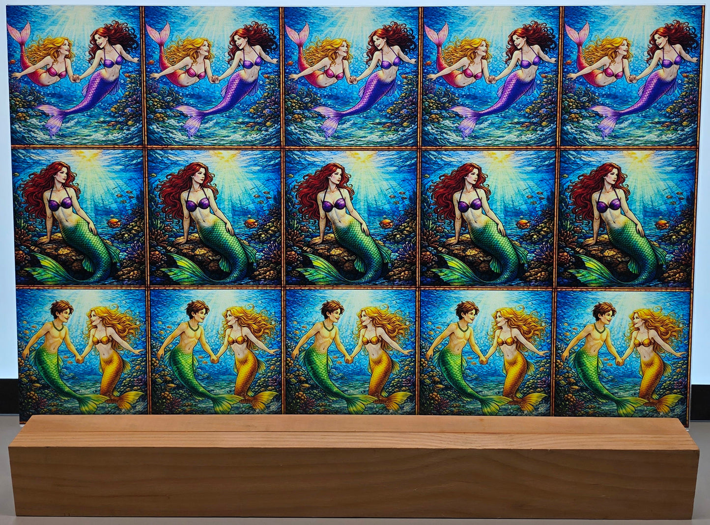 DecoCraft - Scenic Elevated Texture Tiles - Realistic Stained Glass - Mermaid Friends