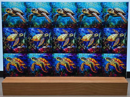 DecoCraft - Scenic Elevated Texture Tiles - Realistic Stained Glass - Turtles of the Seas