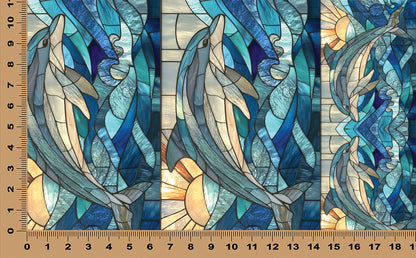 DecoCraft - Scenic Elevated Texture Tiles - Realistic Stained Glass - Dolphin's Tide