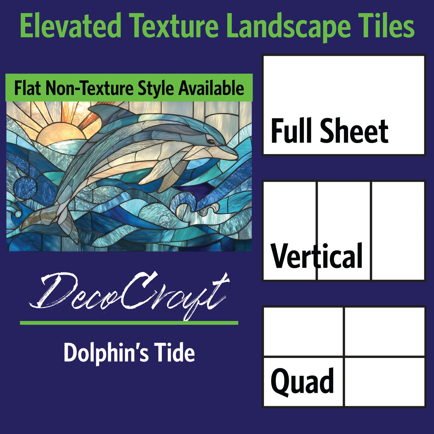 DecoCraft - Scenic Elevated Texture Tiles - Realistic Stained Glass - Dolphin's Tide