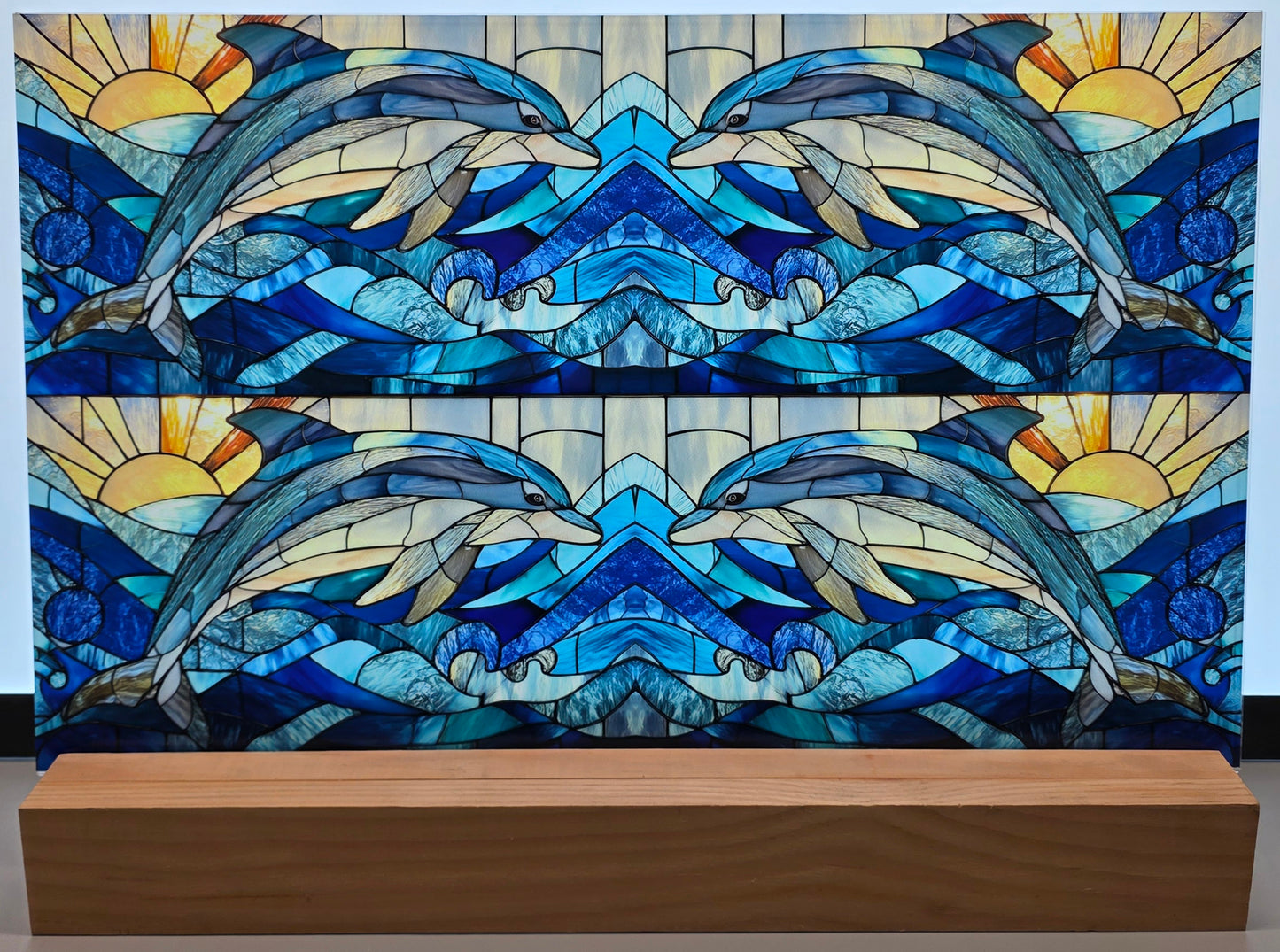 DecoCraft - Scenic Elevated Texture Tiles - Realistic Stained Glass - Dolphin's Tide