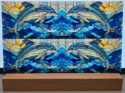 DecoCraft - Scenic Elevated Texture Tiles - Realistic Stained Glass - Dolphin's Tide