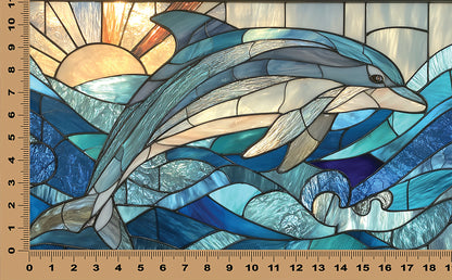 DecoCraft - Scenic Elevated Texture Tiles - Realistic Stained Glass - Dolphin's Tide