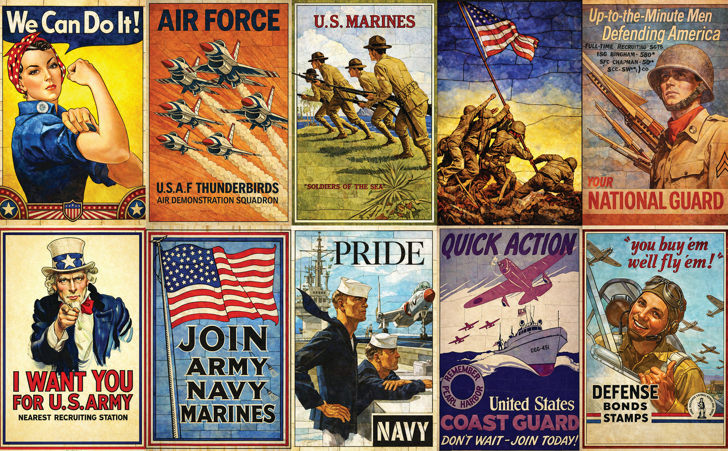 DecoCraft - Elevated Texture Tiled Scenes - Vintage War Posters