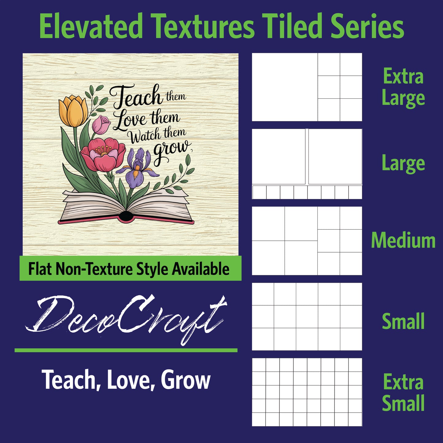 DecoCraft - Scenic Elevated Texture Tiles - Teach, Love, Grow