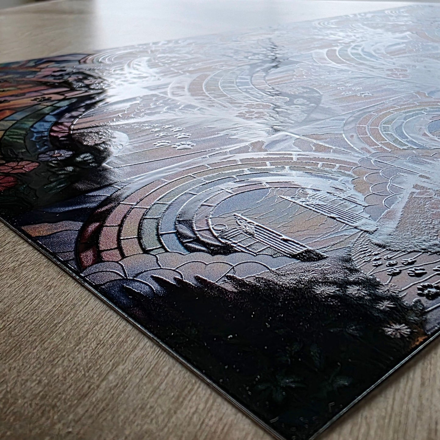 DecoCraft - Scenic Elevated Texture Tiles - Realistic Stained Glass - Rainbow Bridge