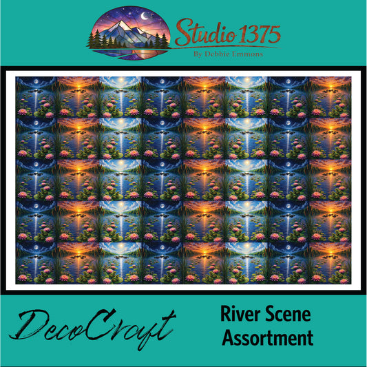 DecoCraft - Studio 1375 - Scenic Tiles Series - River Scene Assortment - Extra Small